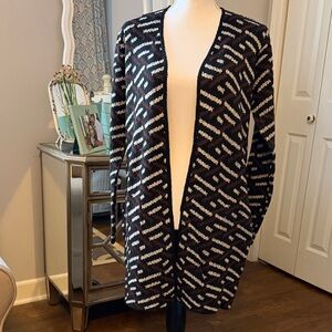 Black, Chocolate Brown & White Women's Mid-Length Sweater By Design M